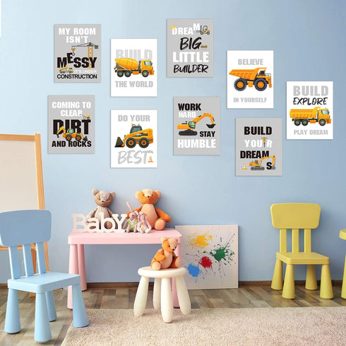 Outus Set 9 8 10 Inch of Construction Room Decor Trucks Inspirational Quote Art Print Transport Vehicle Motivational
