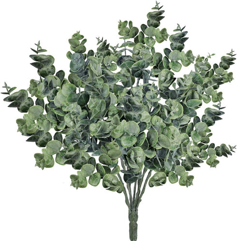 Supla 3 Pcs Realistic Eucalyptus Leaves Bushes, Faux Greenery Stems in Grey Green 14.6" Tall for Vase Bouquets Wreaths