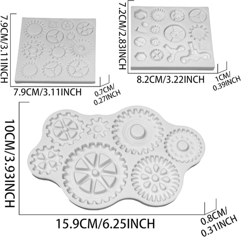 3 Pieces Steampunk Style,Gear,Clock Wheel,Cogs, Collection,Fondant,Sugar Craft,Cake Decorating,Molds, Epoxy Resin Silicone,Baking DIY,Cookie,Craft,Soap,Polymer Clay