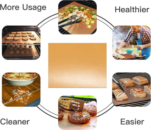 4 Pack Large Copper Oven Liners, 16x24 Inch Thick Heavy Duty Non-Stick Teflon Mats for Ovens and Grills