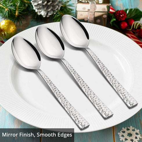 E-far 12 Hammered Dinner Spoons, 7.9 Inch Stainless Steel Soup Spoons, Non-toxic, Mirror Polished