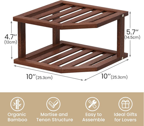 Shelf,2 Countertop,Pantry VERTORGAN Bamboo Corner Tier Plate Organizer for Cabinet and Dish and Spice Rack