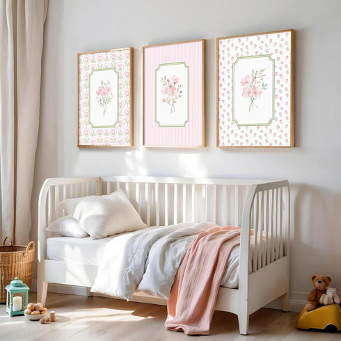 Pouydmi 12x16 Inch 3Pcs Pink Floral Wall Art Nursery Flower Canvas Wall Decor Baby Girl Wildflower Pictures Aesthetic