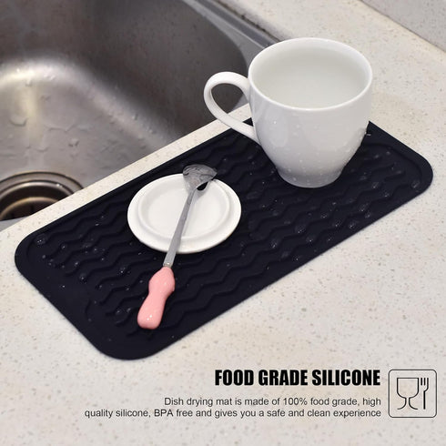 Silicone Dish Drying Mat, Large Non-Slip Heat-resistant Dish Drainer for Kitchen Counter, Sink, Refrigerator or Drawer