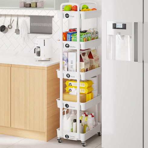 5-Tier Laiensia Rolling Cart with Wheels,Multifunction Utility Storage Carts, Kitchen Storage Organizer,Mobile Shelving