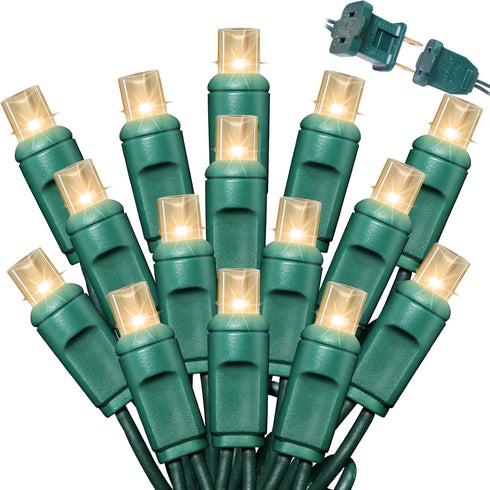 LAMPHOME 50Count String Lights, LED Christmas Lights, 6" SPACING,Green Wire,Warm White,Commercial Grade