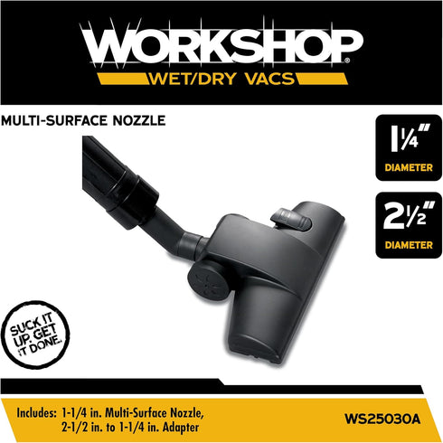 WS25030A Nozzle 1-1/4-inch 2-1/2-inch WORKSHOP Wet/Dry Vacs Shop Vacuum Accessories Carpet and Hard Floor Vac