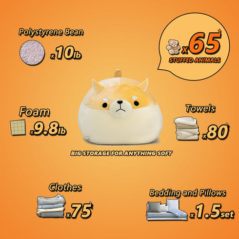 Stuffed Animal Storage Bean Bag Chair Cover for Kids Yellow Dog Shiba Inu Bean Bag Chair for Girls XX-Large Size Toy