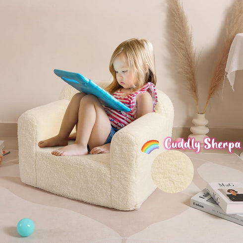 Cozy 1-6 Cream Sherpa Toddler Chair - Soft Foam Seat for Kids Aged