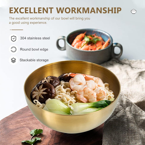 Decorative Gold Bowl by Healeved, Large Stainless Steel Mixing Bowl, Golden Food Containers for Kitchen Cooking