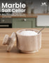 3" Countertop MARBLOUS KRAFTS Marble Salt Cellar with Lid & Spoon brown Small Flaky Salt Box, Sugar Jar, Spice Storage