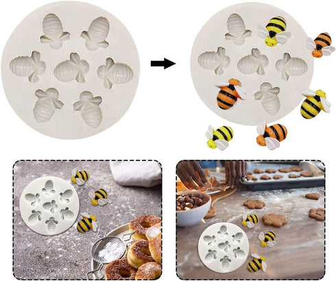 Bumble Bee Silicone Chocolate & Soap Mould - 3D Honeycomb Cake Topper & Ice Cube Desserts & Candy Mould