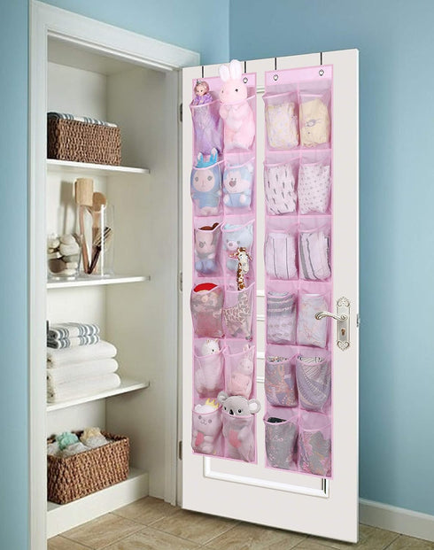 MISSLO Kids Over the Door Shoe Organizer, 12 Mesh Pockets, Baby Hanging Shoe Rack for Girl, Women, Men, Toddler, Pink