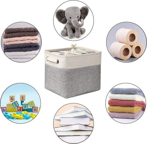 Kntiwiwo Foldable Storage Bin, Collapsible Basket 12" x 10" x 9.5" Cube Organizer Bins, Set of 3, Grey