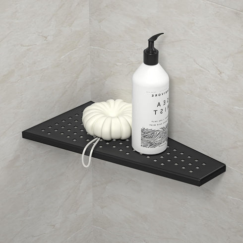 Corner Shower Shelf, Matte Black 12" Trapezoid Grout in Shampoo Shelf, 304