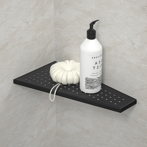 Corner Shower Shelf, Matte Black 12" Trapezoid Grout in Shampoo Shelf, 304