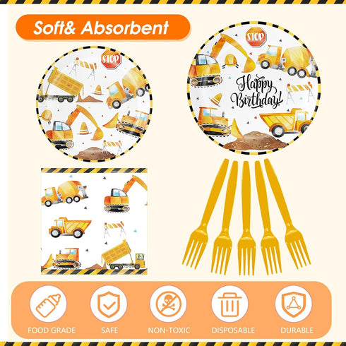 Funhax Set Construction Birthday Party Supplies,Truck Themed Celebration Tableware with Excavator Dump Truck Tractor
