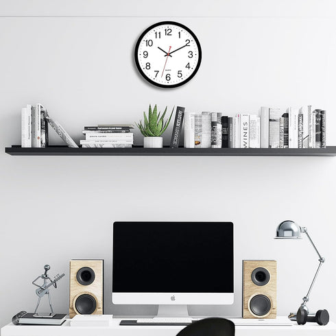 Foxtop Black Wall Clock, Silent Non-Ticking 12 Inch Quartz Battery Operated Round Analog Clock for Home
