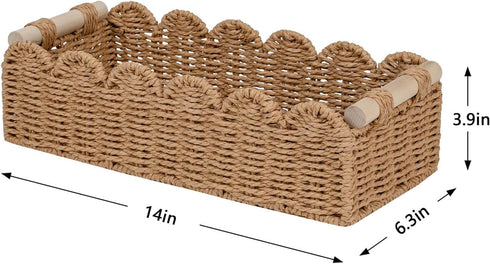 2 CubesLand Paper Rope Scalloped Edge Toilet Paper Storage Basket, Small Living Room, Bedroom Decor Baskets for Over