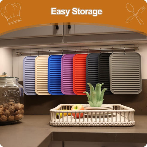 Black Silicone Trivets for Hot Dishes, 9'' x 12'', Heat Resistant Hot Pads for Kitchen and Quartz Countertops