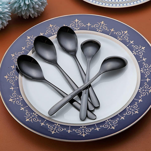 Black Tea Spoons, 6-Piece Stainless Steel Silverware Set, 6.6 Inches, Dishwasher Safe