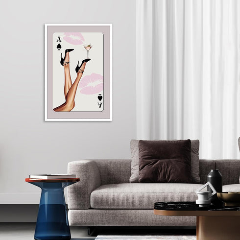 LRCYBMN 24X36 Trendy Pink Playing Card Print Wall Art Posters Retro Ace Of Spades Print Black Heels Poster Bar Cart