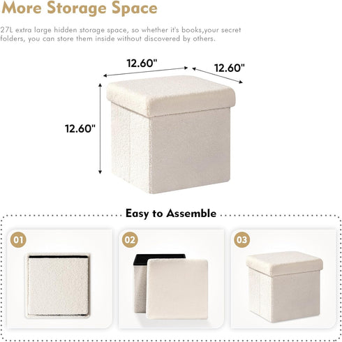 12.6"x12.6"x12.6" B FSOBEIIALEO Small Storage Ottoman Cube Sherpa Ottomans Foot Rest, Foldable Boucle Ottoman, Faux