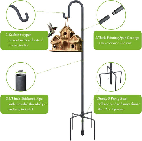 47 Inch Hummingbird 5 Highpro Shepherds Hooks for Outdoor Bird Feeder Pole Squirrel Proof Feeder Stand Heavy Duty
