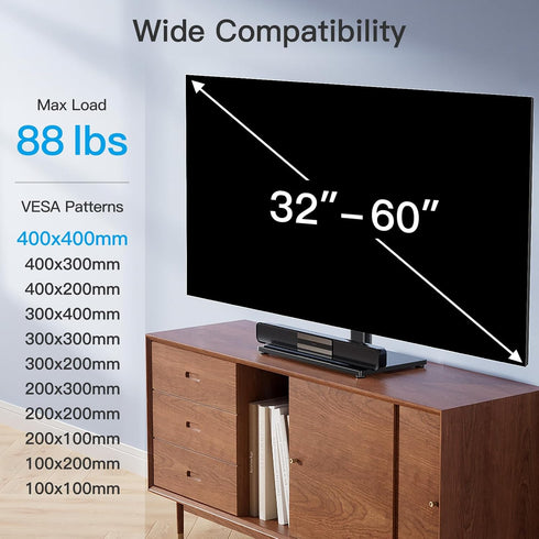 PERLESMITH Swivel Universal TV Stand/Base, Table Top TV Stand for 32-60 inch LCD LED TVs, Height Adjustable