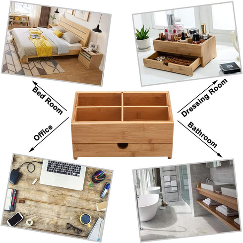 GOBAM Bamboo Wood Makeup Storage Drawer Organizer, Large Capacity Bathroom Beauty Countertop