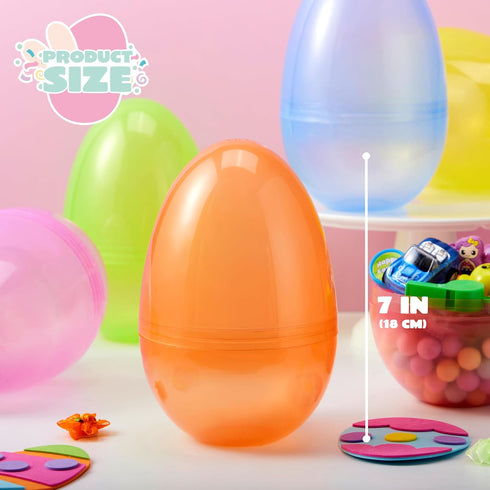 6 7" 6 JOYIN Pcs Jumbo Plastic Easter Eggs, Clear Colors Empty Eggs for Filling Treats Easter Party Favor Hunt Basket