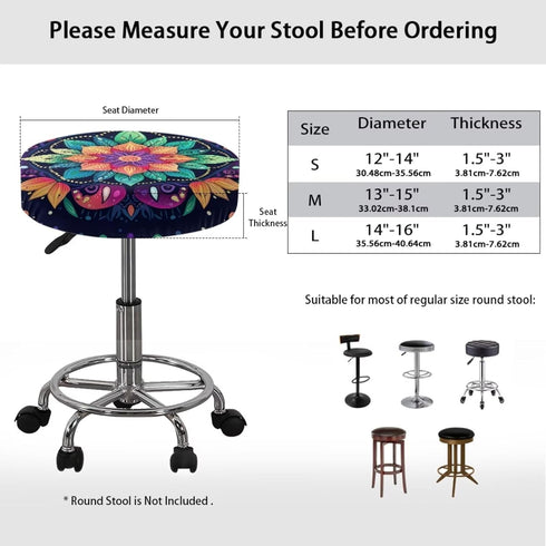 Jeiento Decor,13"-15" Bohemian Stool Covers Green Boho Mandala Round Stool Cushion Cover Elastic Bar Stool Seat