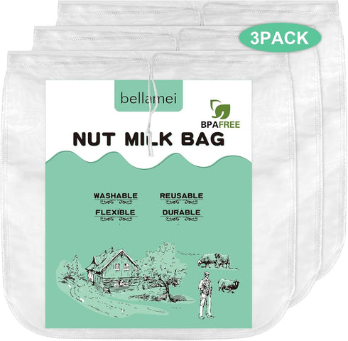 3 pack 14"x14" Nut Milk Bag Extra Large Reusable Food Strainers Nut