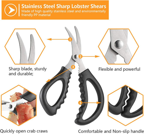4PCS Seafood Scissors - Stainless Steel Crab Scissors for Kitchen, Multifunctional Tools for Fish, Crab, Shrimp, Lobster