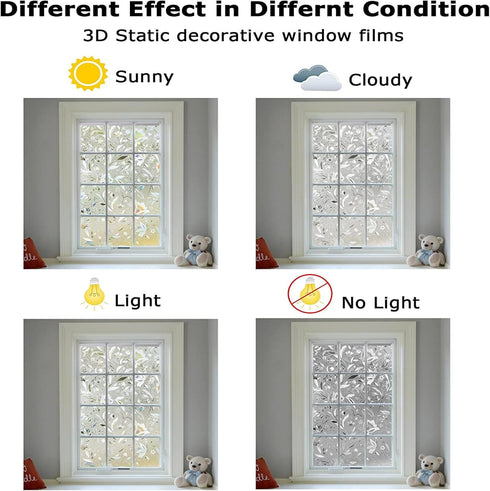 LEMON CLOUD Decorative Window Privacy Film, 3D Stained Glass Window Sticker, Anti-UV Sun Blocker (Rainbow Tulip Design,