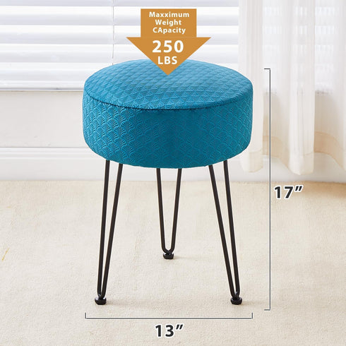 WROCFURSTAR Velvet Ottoman,Vanity Stool,Dressing Table Seat with Metal Leg Vanity Chair for Bedroom, Living Room