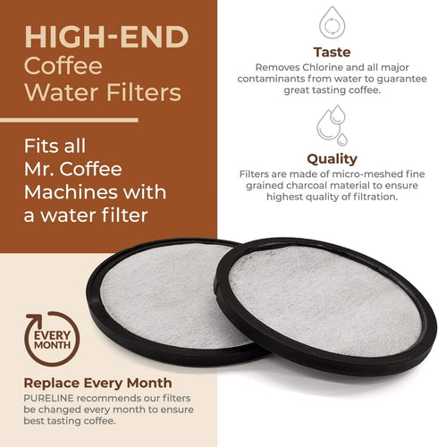 Pure Line Replacement for Mr. Coffee Water Filter Charcoal Disks, Universal Fit, 12 Pack