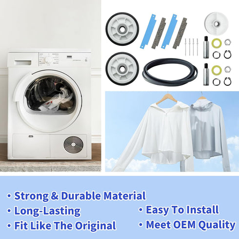 12001541 303373K Dryer Drum Support Roller Kit, Dryer Repair Kit with Drum Bearing, Idler Pulley & Belt