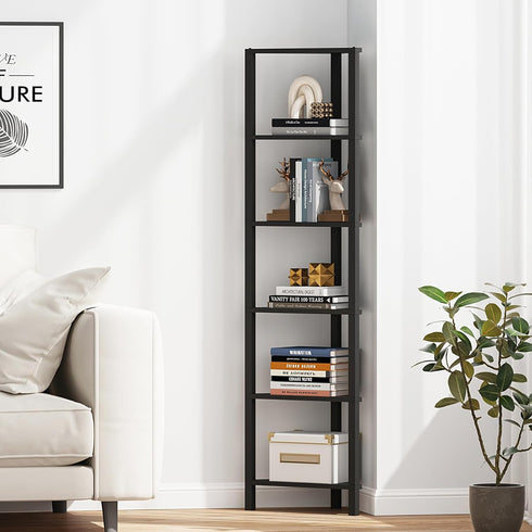 6-Tier BS05BK006 TUTOTAK Corner Shelf, Corner Bookshelf for Small Space, Narrow Display Corner Shelf Stand with Storage