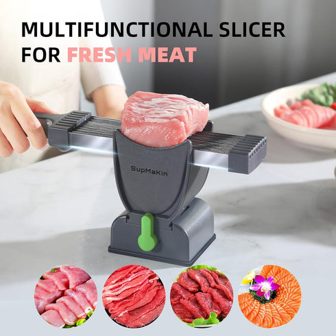 Meat Slicer for Fresh Raw Meat - Adjustable Thickness 2 or 4 mm, 17 IN 1 Stainless Steel Cleaver Kitchen Knife