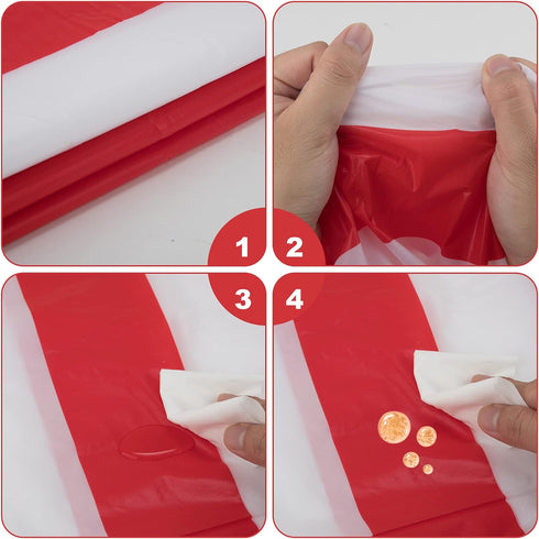 Peony Man 2 Pieces Red and White Striped Tablecloth - Plastic Waterproof Table Cover for Holiday Party Decoration