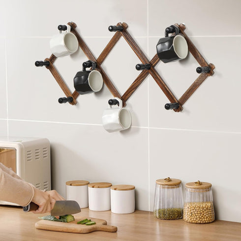 WGFKVAS 2 Pack Accordion Hat Rack for Wall, Expandable Wooden Coat Rack with 10 Peg Hooks for Hats and Coats