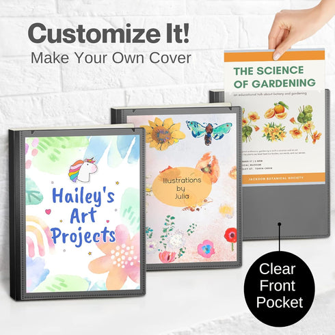 CRANBURY Art Portfolio Binder, 9x12 Black with 24 Clear Sleeves, Displays 48 Pages