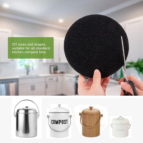 10 Pack Charcoal Filters for Kitchen Compost Bin, Replacement Filters for Countertop Bin Pail, Round 6.7 Inch.