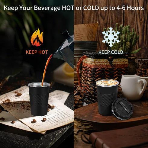 12 OZ) YINBAOGE Insulated Travel Coffee Mug, Spill & Leak Proof, Portable To Go Camping Stainless Steel Coffee Tumbler