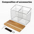 Utensil Holder for Kitchen Counter, Metal Rack for Cooking Tools Storage, Sturdy Base with Drainage Hole (Chrome Wooden)