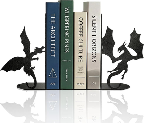 ENCIMART Dragon Metal Bookends Decorative, Unique Office Desk Book Ends for Shelves