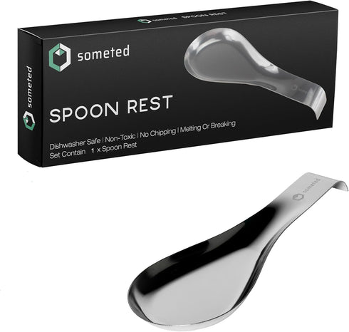 Large Stainless Steel Spoon Rest, Metal Ladle Rest Utensil for Kitchen Counter, Stylish Silver Spoon Holder