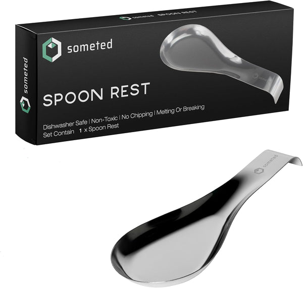 Large Stainless Steel Spoon Rest, Metal Ladle Rest Utensil for Kitchen Counter, Stylish Silver Spoon Holder