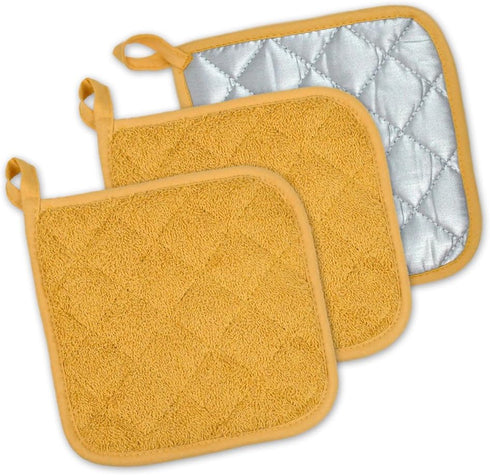 DII Basic Terry Collection Quilted Potholder, 100% Cotton, Mustard, 3 Piece